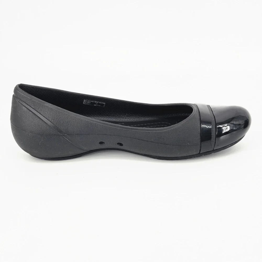 Crocs Cap Toe Flat Black Patent Slip On Ballet Shoes Women Size 9 W9 Work EUC